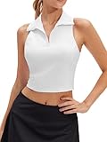 Stelle Women Non See Through Sleeveless Golf Polo Shirt UPF50+ Collared Tennis Shirts Quick Dry Workout Cropped Tank Tops White Medium