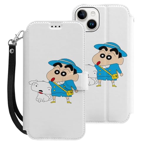 クレヨンしんちゃん iPhone15Plus用ケース 手帳型 スマホケース アイホン15Plus用 財布型カバー カードポケット スタンド機能 誕生日ギフト 人気 男女兼用