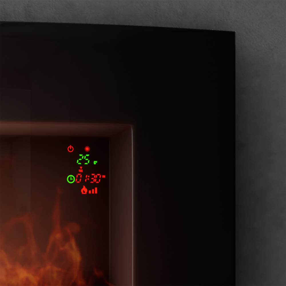Cecotec Camino Elettrico Decorativo 35” con Telecomando Ready Warm 3510 Curved Flames. Massima Potenza 2000W, 2 Intensità, Pannello Curvo Cristallo Temperato, Fiamma Regolabile, Timer