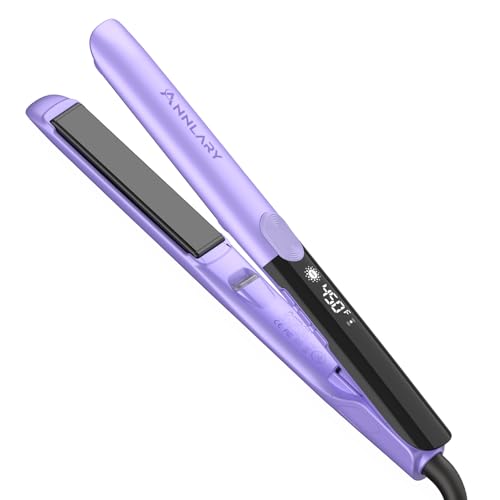 Image of Annlary Hair Straightener 1 Inch Flat Iron and Curler 2 in 1 Titanium Ceramic Ionic Dual Voltage Straightener with Heat-Resistant Silicone, for Less Frizz, Shinier & Smoother