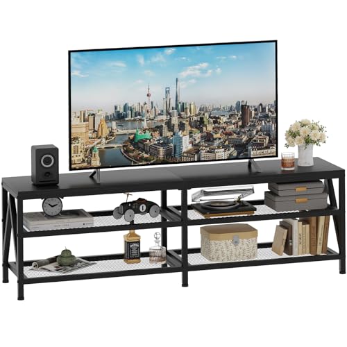 Image of 63 inch TV Stand for TVs up to 70 Inch with 3-Tier Storage Shelves | Black Modern 63 inch Long Industrial TV Console Table, Entertainment Center for Living Room, Bedroom