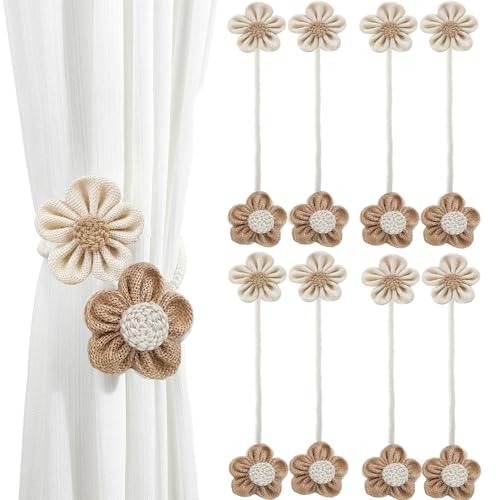 Image of Catchy Rope White & (Set of Brown Holders Holdback 2) Curtains Tieback Drapery Jute Tiebacks. Natural Decorative Window Neutral Combo Curtains Floral Curtain Beautiful (8, Jute)
