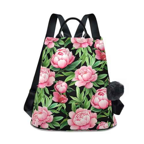 Sac à dos femme pivoine rose léger avec poches multiples et antivol