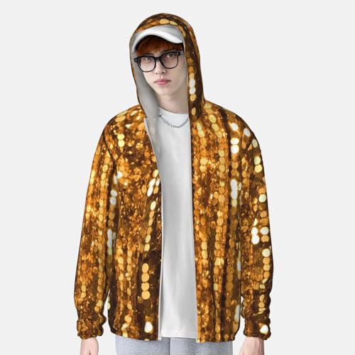 UPF 50+ Sun Protection Hoodie Long Sleeve Gold Sequin Sparkle Sun Shirt Rash Guard Fishing Shirts for Men4