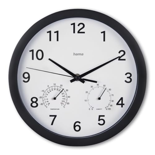 Image of Hama Wall Clock Malta, Ø 25 cm, FR. therm./hygro., silenc., Black