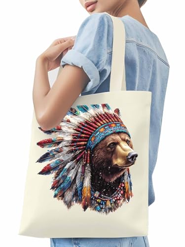 Canvas Tote Bag, Chic Bears with Feathers Aesthetic Canvas Tote Handbags for Women Shoulder Bag,3
