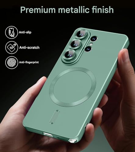 Image of DIZORO Compatible with Samsung S26 Ultra Case, Compatible with MagSafe, Matte Luxury Metallic Luster Flexible TPU Wireless Charging Shockproof Case with Lens Camera Protector Back Cover (Green)