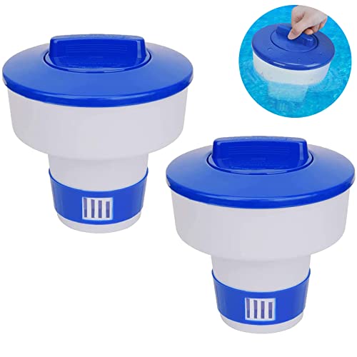 SAMSYOLI 2pcs dispensador de Cloro Flotante dispensador de Cloro para Piscinas Ajustable automático dosificador químicos Cloro para Piscina, Parque acuático y SPA (8 Pulgadas) Cover