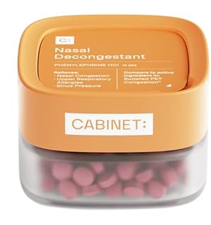 Cabinet Nasal Decongestant Tablets PE, 200-Count, Non-Drowsy Sinus Relief for Pain, Pressure, and Congestion, Phenylephrine HCl 10mg, Sustainable Bottle with 2 Refill Pouches