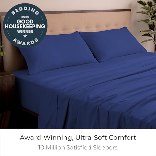 Image of Mellanni King Sheets Set - 4 PC Iconic Collection Bedding - Hotel Luxury, Extra Soft, Cooling Bed Sheets - Wrinkle, Fade, Stain Resistant (King, Royal Blue)