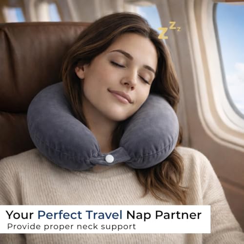 Image of DREAMZEE 100% Natural Latex Travel Pillow for Neck Support | Orthopedic Travel Neck Pillow Car & Flight Use | Breathable Cooling Neck Rest Travelling Pillow for Sleeping (Pack of 1 - Grey)