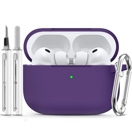 Image of Ljusmicker for AirPods Pro 3 Case 2025 with Cleaner Kit,Dark Purple | Soft Silicone Protective Cover for Apple AirPod Pro 3rd Generation Case with Keychain for Women Men,Shockproof