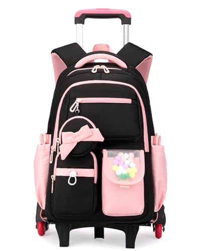 Amythe Mochila con Ruedas para Niña 10-18 Años – Trolley Escolar 6 Ruedas Extraíble – Mochila Carrito Adolescentes para Instituto y Colegio – Gran Capacidad para Ordenador 15.6', Rosa