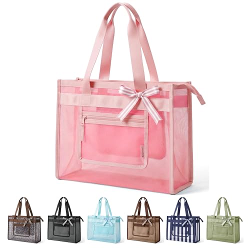 BAGSMART Mesh Beach Bag with Zipper Pocket, Large Beach Tote Bags for Women