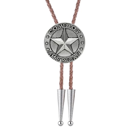 Image of Jeilwiy Bolo Tie for Men Western Cowboy Tie Necklace Gold Bolo Tie Leather Necktie Halloween Tie Accessories for Women