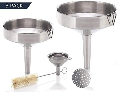 Funnel - 3 Piece Set with Detachable Strainer - 18/8 Stainless Steel - by Creative Lifestyles