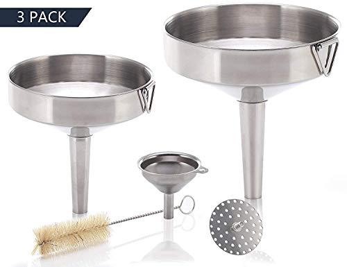 Funnel - 3 Piece Set with Detachable Strainer - 18/8 Stainless Steel - by Creative Lifestyles