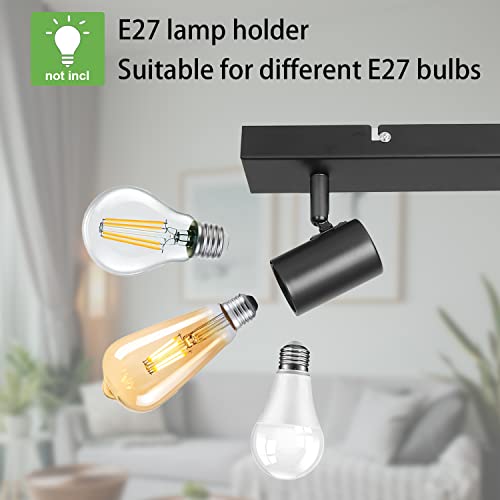 Kimjo Plafonnier 2 Spots Orientables, Vintage Luminaire Plafond Noir pour Salon Salle à Manger Couloir Cuisine, Spot de Plafond Moderne, Applique Murale Métal, Douille E27, Ampoules non Fournies - Image 3