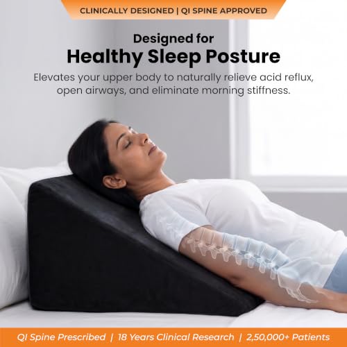 Image of Pro-Comfort Bed Wedge Pillow | 5-Year Warranty | Premium Orthopedic Memory Foam Back Support Pillow | Back Rest for Bed | Acid Reflux, GERD, Snoring, Pregnancy, Post-Surgery Relief | Black