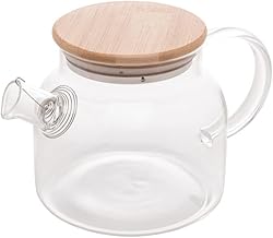 WOLFF - Chaleira de Vidro Borossilicato com Tampa em Bambu - 600ml - Resistente a Calor - Transparente