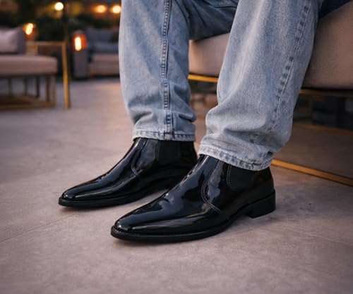 Image of Kraasa Men's Synthetic Leather Chelsea Boots - Slip-On Ankle Boots with Elastic Side Panels & Low Heel, Formal Casual Wear