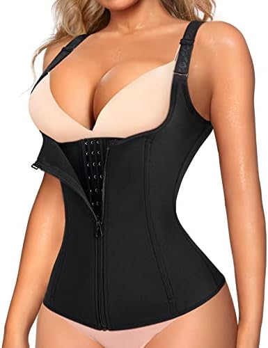 LODAY Waist Trainer Corset for Women Tummy Control Sport Workout Body Shaper Black (L, Black(Vest-Adjustable Straps))