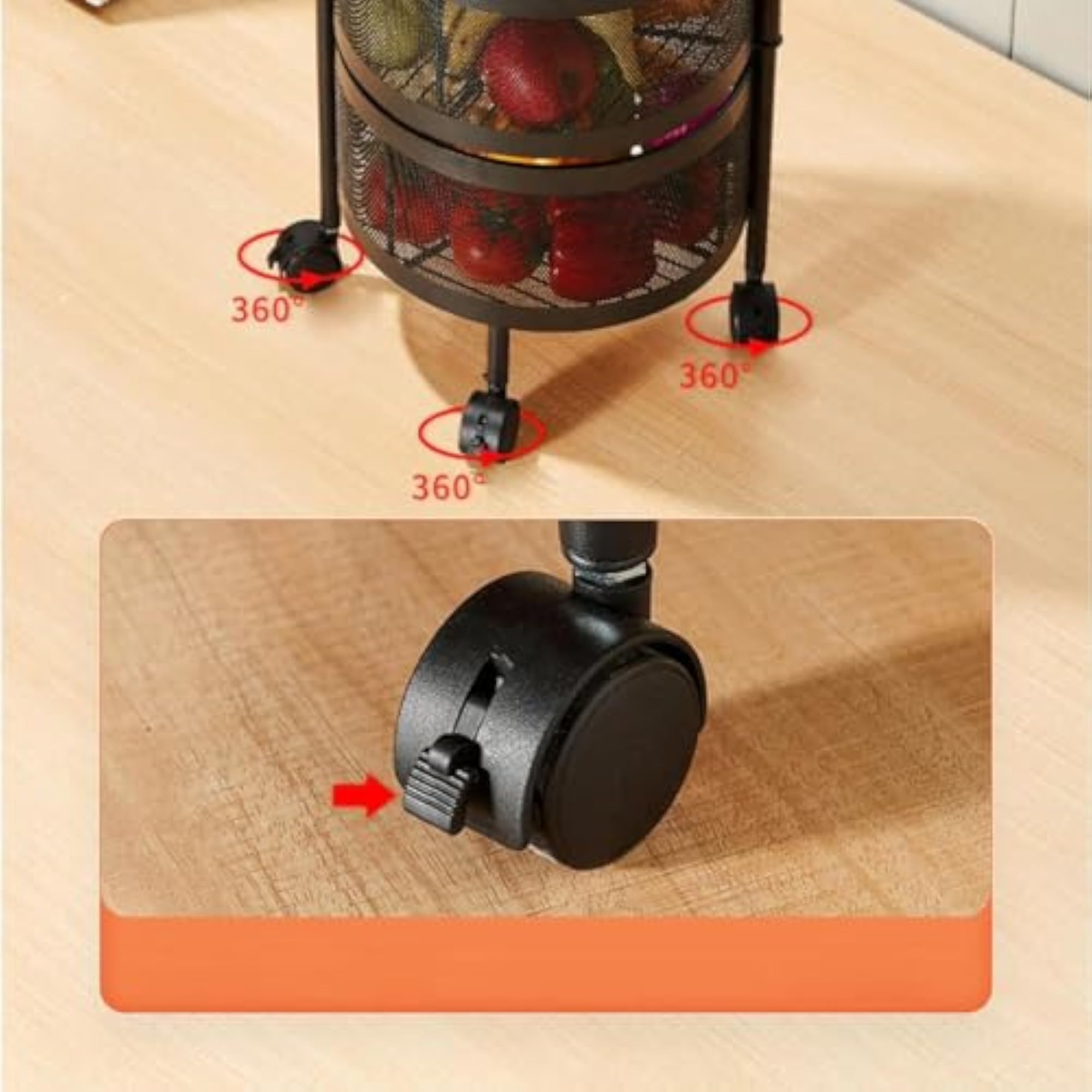 Metal Food Vegetable Storage Containers, Rotatable Trolley