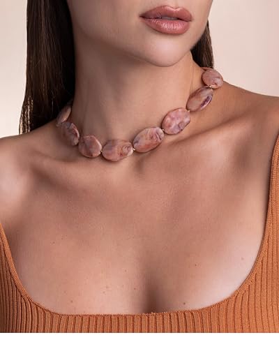 Large Red Brown Burgundy Resin Acrylic Beaded Choker Statement Necklace for Women by SNGIA, Maroon Chunky Spiritual Healing Costume Chain Link Collar Jewelry, Colorful Thick Bold Trendy Bohemian Mala Bead Preppy Retro Handmade Exaggerated Gifts, Bulky Vintage Unique Cute Baroque Summer Fall Winter Beach Fashion Nickle Free Charm Accessories4