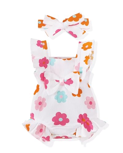 Image of Renotemy Preemie Newborn Baby Girl Clothes Infant Cotton Linen Romper Ruffle Sleeve Jumpsuit Spring Summer Outfits for Girls