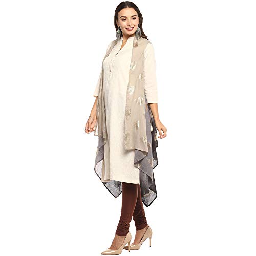 Image of BIBA Womens Mandarin Collar Solid Kurta With Shrug