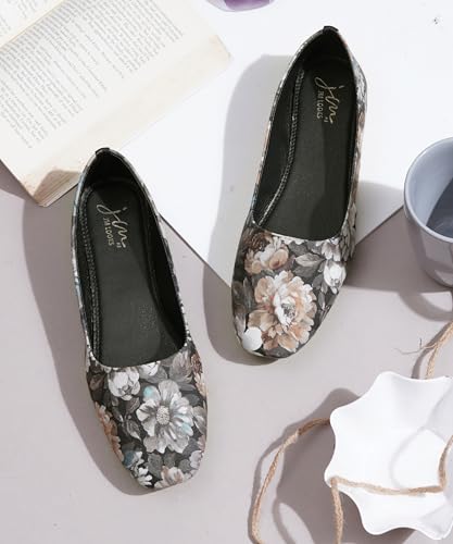 Image of JM LOOKS Elegant Women Floral Print Pointed Toe Ballerina Flats Comfort Walking Slip On Shoes