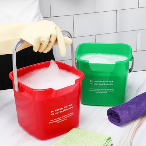 Image of Yaomiao 4 Pcs Cleaning Bucket 3 Qt Sanitizing Bucket,Red,Yellow,Blue,Green | Restaurant Small Square Detergent Pail with Measurements Spout and Handle, for Home, Kitchen, Office, Commercial Use
