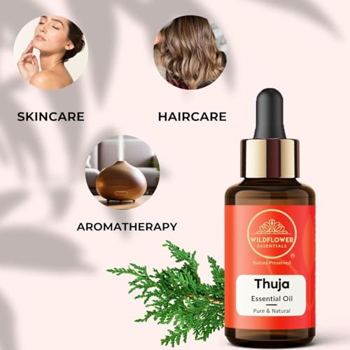 Image of Thuja Essential Oil for Diffuser, Hair Care, Face, Skin Care, Aromatherapy, Scalp and Body Massage, Soap and Candle Making - with Dropper 30ml (1 oz)