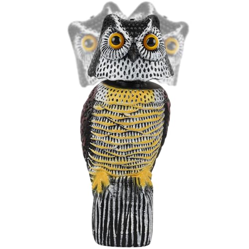 Hausse Fake Owl Decoy to Scare Birds Away, 15 inch Wagging Head Plastic Owl Scarecrow Bird Deterrents, Owl Statue Nature Enemy Horned Pest Repellent for Outdoor Garden Yard