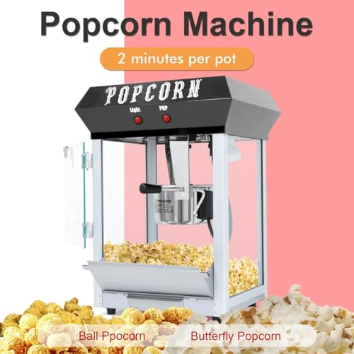 Image of Commercial Popcorn Maker Machine, 6oz Stainless Steel Kettle with Tempered Glass & Warming Deck, 600W Countertop Popper for Theater, Parties, Events