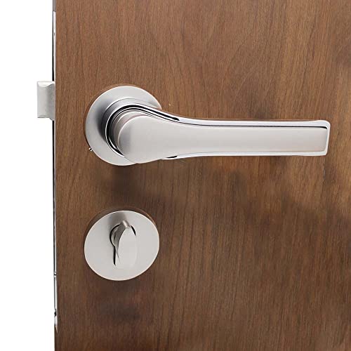 Image of Volo Premium Series Mortise Handle Lock | Bedroom Door Lock with Brass Cylinder and Brass Lock Body with Computerised Keys for Home /Hotels /Office (Silver Satin Finish) (Handle On Rose- 2213)