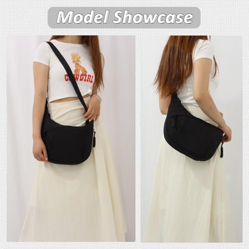 Image of Fecialy Crescent Hobo Crossbody Bag - Multi-Pocket Sling Moon Slouchy Dumpling Bag for Women & Men