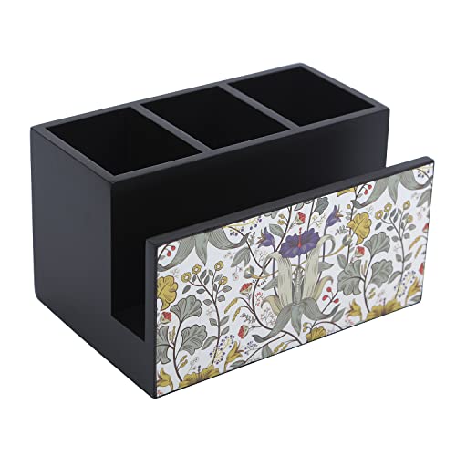 Image of Reinvention Factory Wooden Cutlery Holder I Countertop Organizer - Spoon Fork Knife Napkin Tissue Paper I Home & Kitchen I Size 7 inch X 5 inch X 4 inch I Retro Hibiscus
