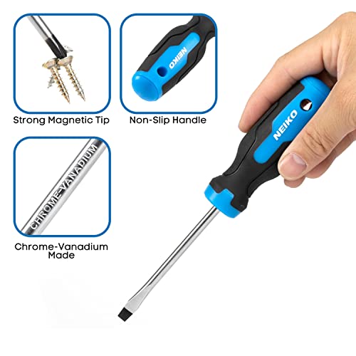 Neiko 01378A Magnetic Screwdriver Set | 10 Piece | Phillips & Flathead | Heat Treated Chrome Vanadium Steel | Slotted Head Tip With Non-Slip Cushioned Handle Grips | Small Screw Driver Tool Kit #TOP1