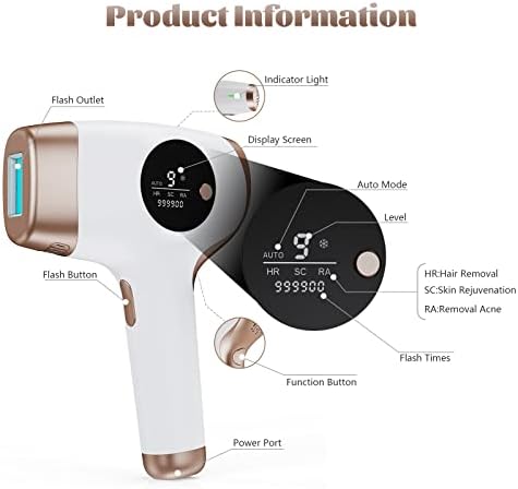 IPL Hair Removal Device,Permanent Hair Removal for Women and Men,999,000 Flashes, Upgraded 3 Function & 2 Modes,Painless Hair Removal for Facial Legs Arms Whole Body Treatment