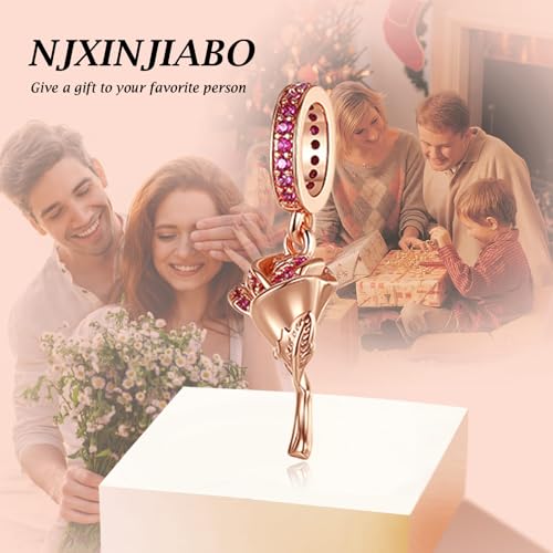 Image of S925 Sterling Silver Rose Gold Romantic Charm Pendant, Gifts for Family Friends Girlfriend, Valentine's Day Birthday Christmas Anniversary, Bracelet Necklace Bead Dangle Charm for Women Jewelry