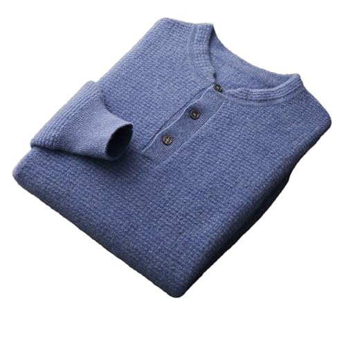 Men's Winter Cashmere Sweater O-Neck Pullover Merino Wool Knitted Business Casual Top Long Sleeved Jumper Blue