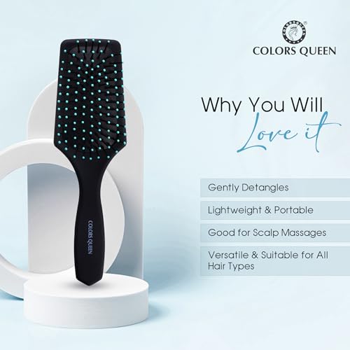 Image of Colors Queen Flat Cushion Hair Brush with Strong & Flexible Bristles | Hair Brush for Men & Women for Grooming, Straightening, Smoothing & Detangling Hair (Flat Cushion Brush)