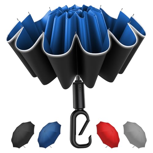 Copulan Windproof Compact Travel Umbrella,Large Strong but Light Portable and Automatic Folding Rain Umbrella, small inverted for travel size