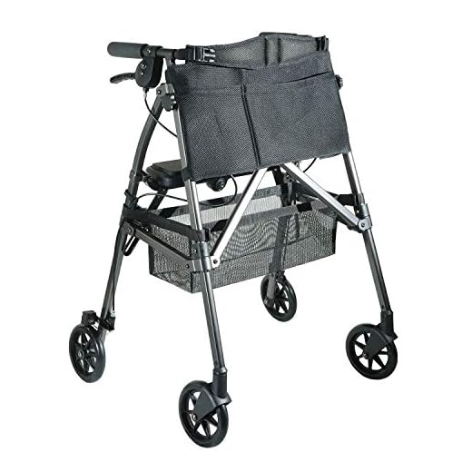 Stander EZ Fold-N-Go Rollator, Leichtgewicht Gehhilfe mit Sitz, Bremse und Tasche, Faltbar Verstellbare Gehrahmen für Senioren, Schwarze Walnuss