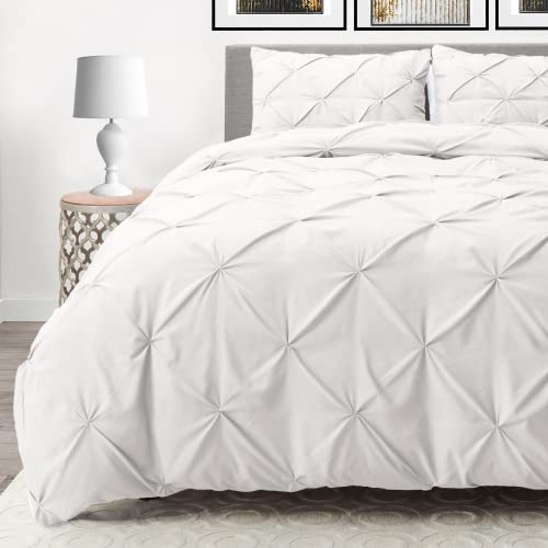 Image of Nestl Queen Comforter Set Pinch Pleat Comforter, Bedding Comforter Sets, Comforter Set for Queen Bed, Pintuck Comforter Set Full Size, Down Comforter with 2 Pillow Shams, 3-Piece - White