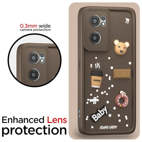 Image of Bintage Cute Fun Ball | Taddy Cartoon 3D Smiley Coffee Cup | Milk Donut | Full Camera Protection Back Cover Compatible for Reno 7 5G - Brown