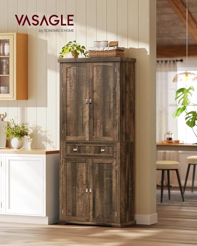 Image of VASAGLE Pantry Cabinet, Tall Storage Cabinet with Drawer, 71.7-Inch | Freestanding cupboard with 2 cabinets, 6 adjustable shelves, Deep Brown, UBBK561K01