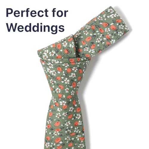 Image of Parquet Mens Floral Tie | Cotton Printed Skinny Necktie for Wedding | Spring & Summer
