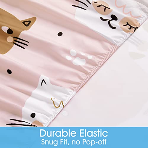 Bysure Kids Twin Printed Sheets Set, Cats Pattern 14" Deep Pocket 3 Pieces Sheets Set, Easy-Wash Microfiber Flat Fitted Sheets For Children #TOP4